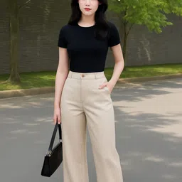 Women Straight Fit Cream Corduroy Trousers-image-7
