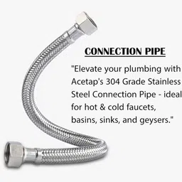 luvbath fitting 30-Inch Heavy SS 304 Connection Pipe | Grey | Leakproof Hose Pipe for Hot & Cold Mixer Faucet | Suitable for Toilet, Basin, Sink, Geyser & Flush Tank | Pack of 1 Hose Pipe image 4
