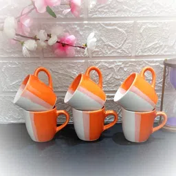 maalaxmi store Pack of 6 Ceramic ORNAGE TRIPLE SHED IN U TONE CUP (6 CUPS SET) image 3