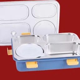 vrjk Tiffin Box,Stainless Steel Airtight 4 Compartment Lunch Box, Spoon & Fork J75 4 Containers Lunch Box image 1