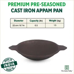 the indus valley Pre-Seasoned Cast Iron Appam Pan - 8.7inch Appachatty 0 L capacity 22 cm diameter image 2