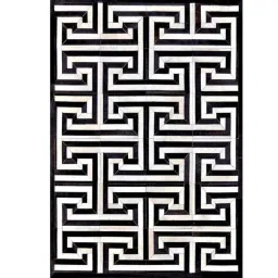 dazzhome Black & White Hair On Leather Chevron Hand Woven 5ftX7ft Carpet image 2