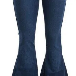 Women Flared High Rise Dark Blue Jeans-image-0