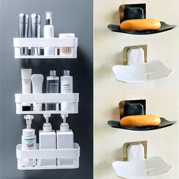 zenvio 3 Bathroom Wall Shelves + 4 Soap Stand Home Kitchen Bathroom Accessories-picture-37