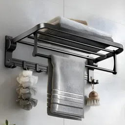 plantex Aluminium Folding Towel Rack with Swivel Towel Rod/Towel Hanger with Hooks (962) Grey Towel Holder-picture-22