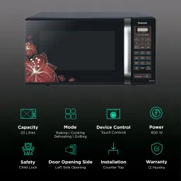 Panasonic 23L Convection Microwave Oven with 61 Autocook Menus (Black Floral) image 3