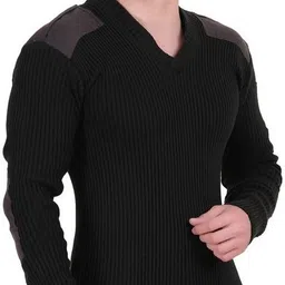 mountain season Men Self Design V Neck Black Sweater image 3