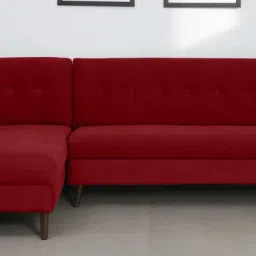 casacraft from pepperfry Amanda Fabric RHS Sectional Sofa (3 + Lounger) In Garnet Red Colour image 1