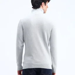 flying machine Men Solid High Neck Grey Sweater image 4