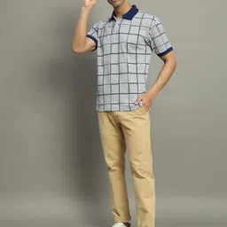 getgolf Men Checkered Polo Neck Cotton Blend Grey T-Shirt image 5