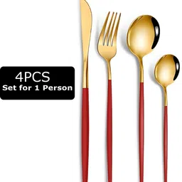 bonzeal 4 Pieces Stainless Steel Premium Red Gold Cutlery Set Stainless Steel Cutlery Set-picture-18