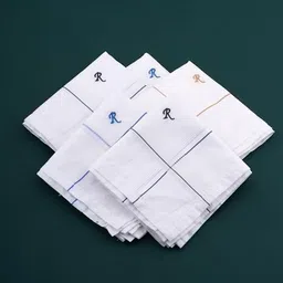 crossline Men's Initial Monogram (A-Z) Embroidery 100% Pure Cotton Handkerchief | White Base With Colored Border | Handkerchiefs For Men Cotton Soft - (Pack of 5) image 4