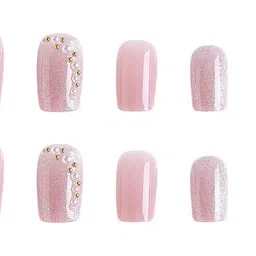 Secret Lives Designer Cats Eye Reusable Artificial Nails Extension Pink Color with 3d White and Golden Pearl Fake Nails Design 24 Pieces Set with Manicure Kit image 5