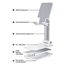 LIMESHOT DC-787 Foldable Mobile Tabletop Stand Adjustable Phone Holder and iPad Stand & for Bed, Table, Office, Video Recording Compatible with All Smartphones, iPad, Tablet (Black, White & Pink) image 2