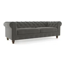 urban ladder create Winchester Luxe 3 Seater Fabric Sofa in Ash Grey Velvet Colour image 2