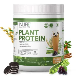 Inlife Plant Protein Powder - Pea, Quinoa & Brown Rice - 25g Protein - (Cookies & Cream, 500g)-picture-15