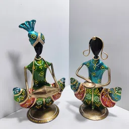 sancheti art Iron Rajasthani Musicians Showpiece Set of 2 Decorative Items for Home Table Decorative Showpiece - 23 cm-picture-30