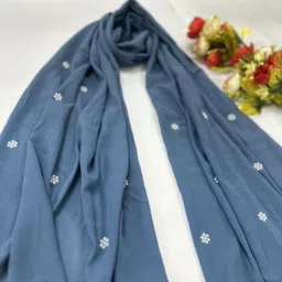 qalb luxuria Self Design Georgette Women Blue Stole image 4