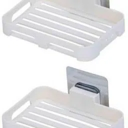 Pack Of 2 Pcs ABS Plastic Multipurpose Home Kitchen Bathroom Accessories Wall Mounted Self-Adhesive Waterproof No Drilling Soap Box Stand Storage Holder Shower Caddy with Strong Adhesive Magic Sticker (2 Soap Box,MultiColour)-image-12