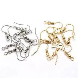 zilzon ZILZON® Jewellery Making Earring Hook for Silk Thread Jewellary Making Golden and Silver 50 Golden and 50 Silver (100 Pices),Metal image 1