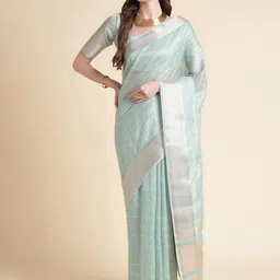 Mitera Striped Zari Organza Saree-picture-18