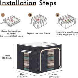fuelbyte Polyester 66 Liter Foldable Clothes Storage Box Stackable Organizer Bag with Zipper Storage Basket image 3