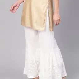 afia lucknowi chikankari Women Relaxed White Georgette Trousers-picture-16