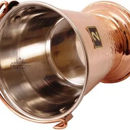 indianartvilla Copper, Steel Serving Bowl Steel Copper Hammered Bucket image 3