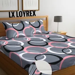 lx loyrex Cotton King Fitted (Elastic) 250 TC Printed Bedsheet image 1
