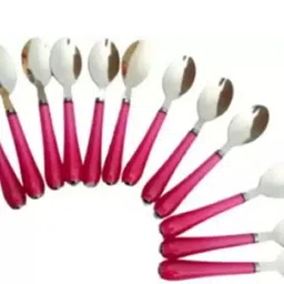 umang Pink Spoon Set – Durable Stainless Steel / Plastic Spoons for Everyday Use Stainless Steel Table Spoon Set image 1