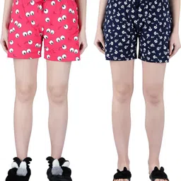 club a9 Pack of 2 Printed Women Red, Dark Blue Regular Shorts, Night Shorts, Cycling Shorts, Casual Shorts, Beach Shorts-picture-13