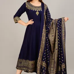 aerotick Women Printed Viscose Rayon Anarkali Kurta With Attached Dupatta-picture-25