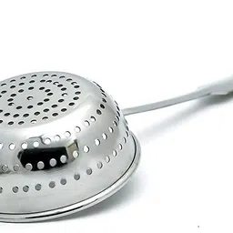 gtr Skimmer - Silver Pava Jhara Kitchen King Stainless Steel Jhara/Skimmer/Strainer Steel Frying Spoon/deep Fry for poori/sabzi/Vegetables Cooking Deep Frying Basket (Silver Pack of 1) Stainless Steel Handheld Colander/Strainer with Hole Bowl/Pava Jhara (15 cm) 1 Unit (17 INCH) Collapsible Deep Frying Basket image 4