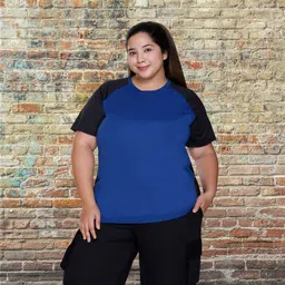 white moon Women Solid Round Neck Polyester Blue T-Shirt-picture-47