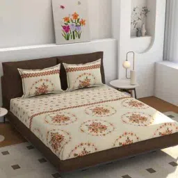 180 TC Microfiber Floral Double Bedsheet with 2 Pillow Covers (Orange, 245x228 CM)-image-23