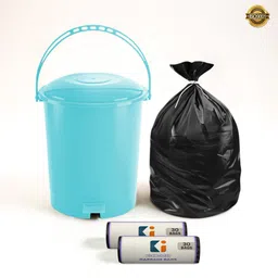 10 L Pedal Dustbin & Garbage Bag Combo 19x21 In (Black - 2 Roll) Light Green Plastic Dustbin-image-95