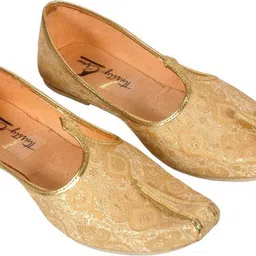 thirsty crow Gold Silky Sherwani Juti , Mojari Wedding Wear & Mojaris For Men image 5