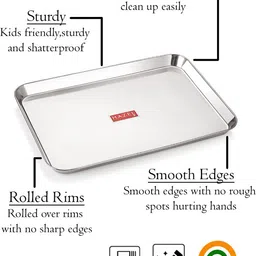 hazel Stainless Steel Serving Trays Rectangle Premium Dining Table Plater Set of 4, Small, Silver, 29.5 x 19 cm Tray image 3
