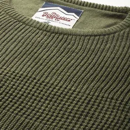 roadster Men Self Design Round Neck Green Sweater image 2