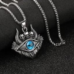 Evil Eye Skull Necklace for Men Vintage Punk Animal Pandent Chain Silver Silver Pendant Set-image-1