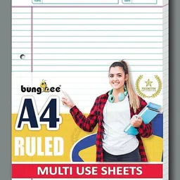 bungbee A4 Ruled Sheets, Punched 100 Sheets, Dual Color- Glanza Edition, One Side Ruled A4 90 gsm A4 paper-picture-22