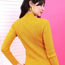 gulika Women Solid High Neck Yellow Sweater image 2