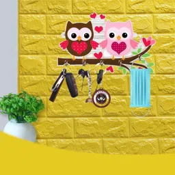 flipkart smartbuy Premium 'Owl Family' Wooden Key Holder for Home Decor Wood Key Holder image 2