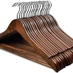 deep enterprise Lotus-walnut Wooden Hangers, Solid Wood Shirt Hangers Extra Smooth Finish Wooden Shirt Pack of 10 Hangers For Shirt image 3