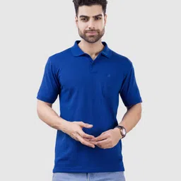 m tex Men Solid Polo Neck Cotton Blend Blue T-Shirt-picture-17