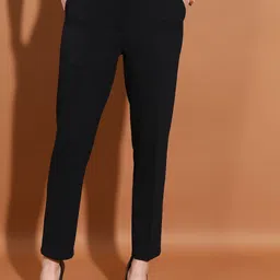 tokyo talkies Women Regular Fit Black Cotton Blend Trousers-picture-16