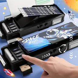 radhey preet Astronaut, Universe Print Multi Compartment Button Operated Password Protected Compass Box For Kids, Price For 1Pc | RP1137 Art Plastic Pencil Box image 4