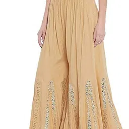 srisaras Women Flared Beige Viscose Rayon Trousers-picture-23