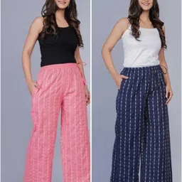 loopup Pack of 2 Women Regular Fit Multicolor Pure Cotton Trousers-picture-10
