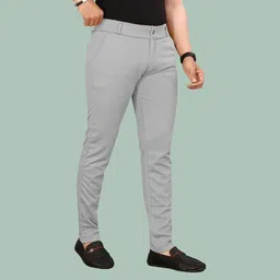 sk trend Men Slim Fit Silver Lycra Blend Trousers image 2